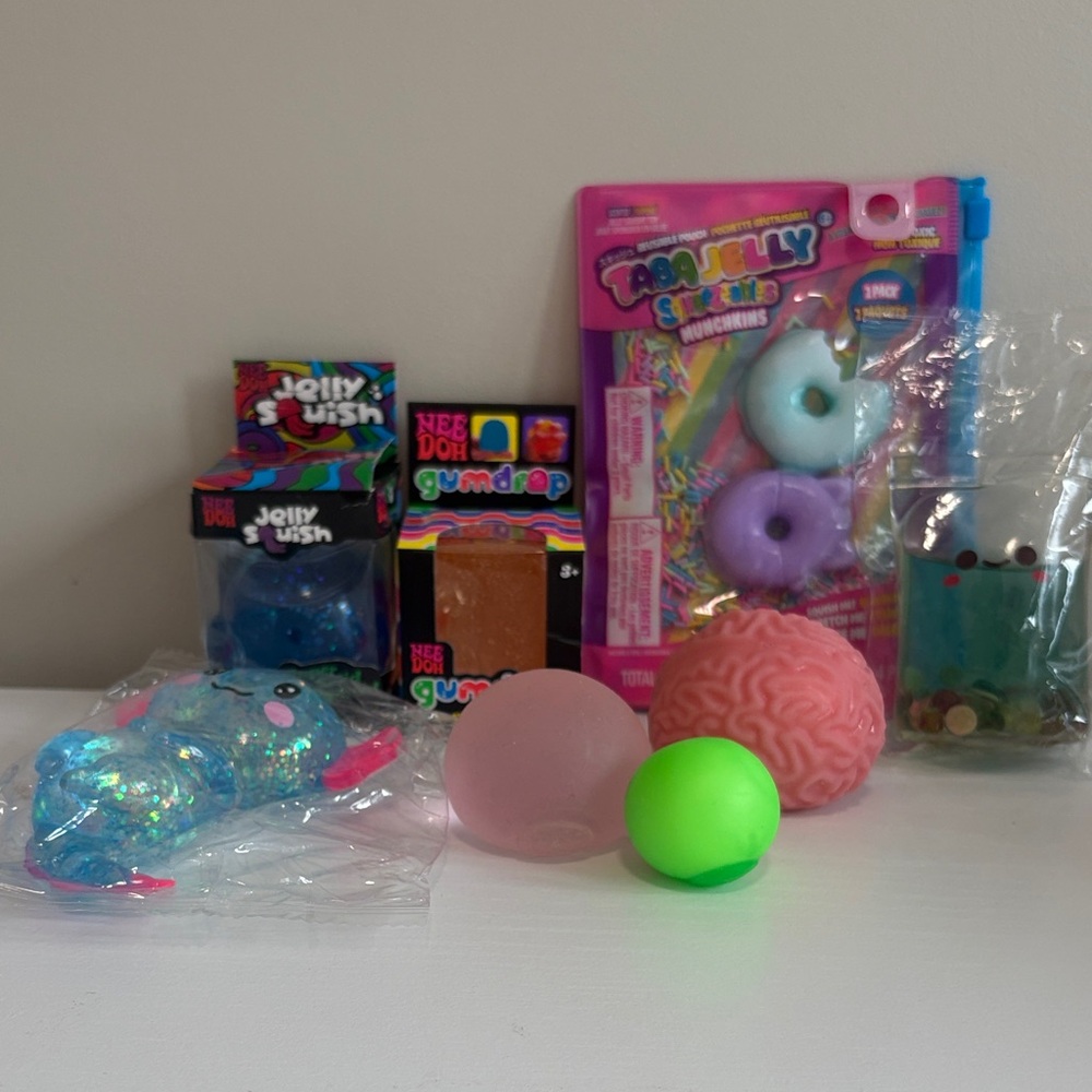 Jelly Squish & Sensory Toy Bundle - Pink, Neon Green, Light Blue, Purple